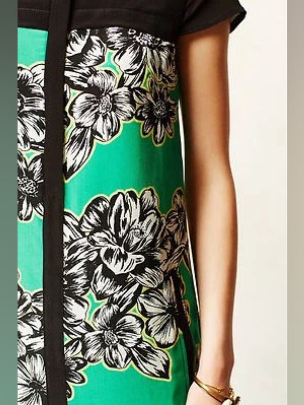 Anthropologie Maeve Silk Floral Shift Mini Dress Green & Black Size 6 - Picture 3 of 8
